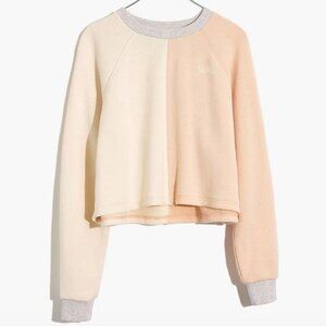 MADEWELL MWL Airyterry Colorblock Cropped Crewneck Sweatshirt Pink and Cream Med